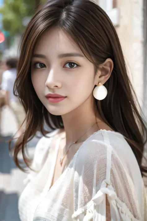 masterpiece、 best quality、Genuine、 Very detailed、Subtle details、 high definition 、8k wallpaper、 beautiful woman、Wear a nice blouse、 on a nice cafe terrace、noon、 light brown tousled hair 、 perfect dynamic configuration、 beautiful beautiful eyes、nice big ear...