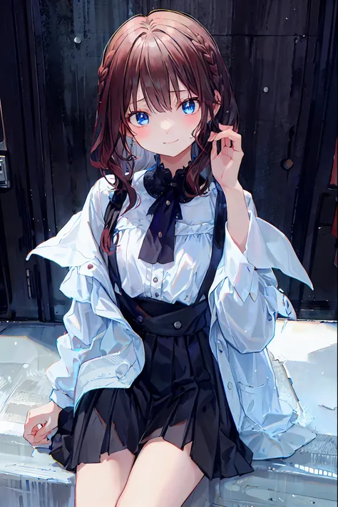   for light, thin hair color ， Beautiful facial details，cute，  dark brown eyes，(背の低いcute女の子，Young student，Young and delicate girl）,（  Masterpiece ，  for light, thin hair color )，  black hair， Sleepy look after mating ，Checkered black skirt，  brown hair，  s...