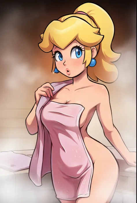 ONE sexy princess peach (sexy, steamy towel, ponytail), detailed