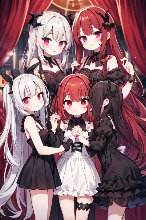 Group of three vampire girls holding hands of the human girl The 4 girl with some protect the three vampire girls want to drink blood of human girl