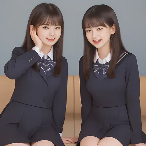 (highest quality, masterpiece:1.2), highest quality, high resolution, 1080p, 8k, (two 13yo japanese slender 清楚美少女アイドル are seated...