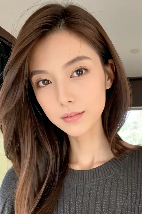   beautiful handsome woman, ((top-quality, 8k,   Masterpiece :1.3)),  skinny japan lady,  1 girl, :1.3,  slender figure:1.1, elastic dark brown hair,  Extremely thin face ,  detailed lips from home,  detailed eyes on board,  extraordinary beauty