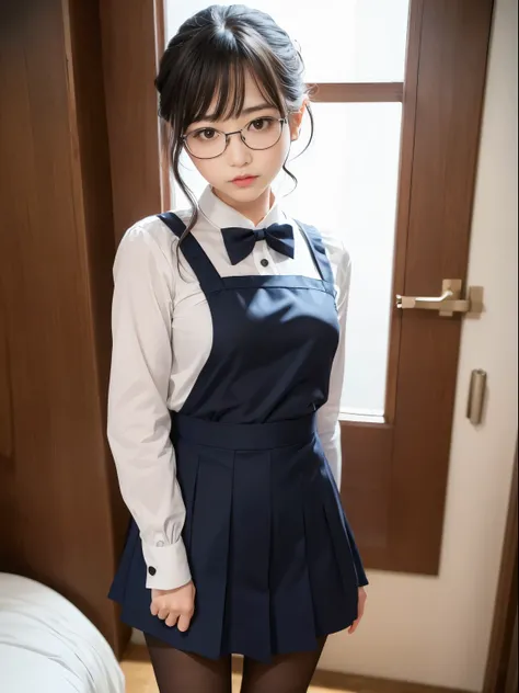 (((1 person)))、((Alone))、Maids in their 20s pose and take pictures、 from head to thighs、( Medium Hair )、 Looking ahead 、 viewer、 real、(Small face)、(Small breasts)、( smaller胸)、( standing)、( black pantyhose)、( half up)、victory、Tsundere、Single Knot、(Maid unif...