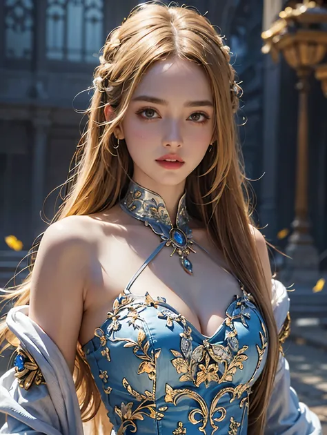 Galaxy Alice,Alone, one girl, standing, long hair, upper body, blonde alone,(8k,   best quality ,   Masterpiece : 1.2), ( realistic , photo realistic : 1.37),  super detailed,  one girl,  Paladin Holding a Sword Full of Light ,  Wide viewing angle ,   big ...