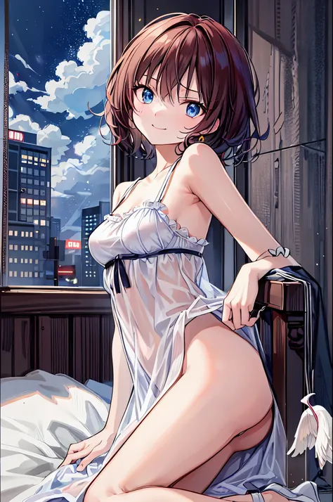   Many apples have fallen from the sky  、 Camisole that makes you feel your crotch   、   short hair 、 ､  brown hair，     Shortcut， Bedhead，    Short Braided Hair    ，Neat，  Slender and Beautiful，Correct posture，  small breasts，   beautiful legs，    A camis...