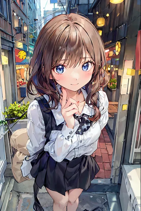  for lightss,  for lights  ，    Beautiful Face Details，cute，    dark brown eyes，(背の低いcute女の子，Young student，Young and delicate girl）,（      Masterpiece   ，  for lightss,  for lights  )，    black hair， Checkered black skirt，    brown hair，     Shortcut ，   m...