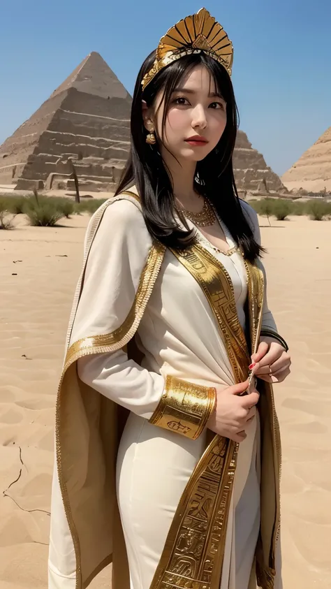 AAnubis reimagined as a beautiful anime-style girl. She has sleek black hair with golden streaks, resembling the Egyptian deitys traditional colors. Her outfit is an elegant blend of ancient Egyptian attire and modern design, featuring golden accessories, ...