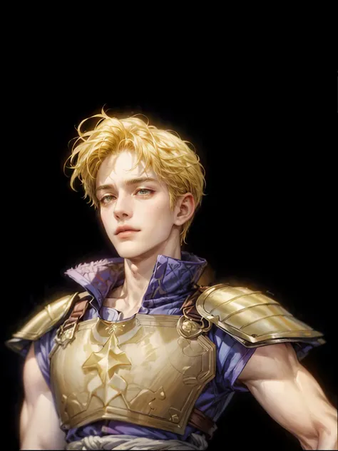 (absurdres, highres, ultra detailed, HDR), masterpiece, perfect face, detailed face, intricate details, extremely detailed character profile, best quality close-up picture, fire emblem character, rpg, mercenary outfit, wooden armor, yellow hair, teeming ey...