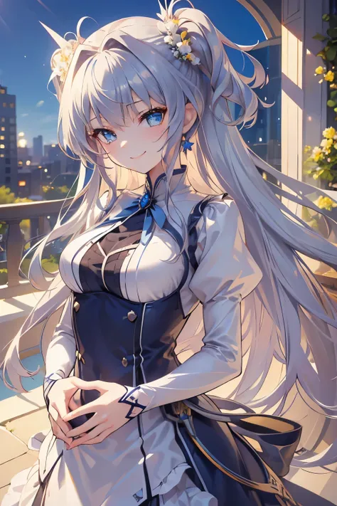 (    Masterpiece  ),  最  High Quality   ,   girl, Alone,  perfect detail ,   super detailed illustrations  ,   closeup shot,   head tilt, Cute appearance,   Very Long Hair  ,    Asymmetric Bang  ,    hide one eye with bangs  , Light silver hair  , Beautifu...