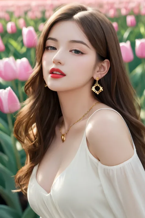 Beautiful black and brown medium hair realistic girl、18 year old girl、very sexy and realistic photos、from the chest up、Angle that emphasizes the face、Focus on the face、Ethereal beauty, Shiny beautiful hair、waves of long hair cascade down her shoulders, ((d...