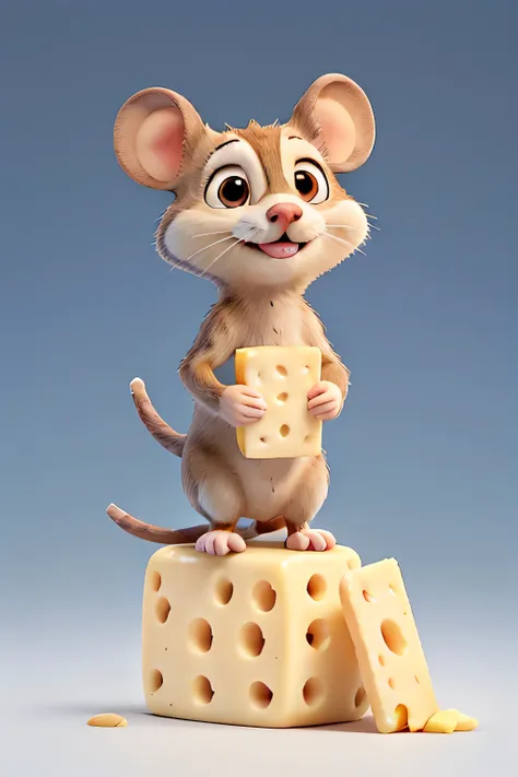 Animated mouse in several ,  in the first position with arms outstretched,  positions and the other with cheese in hand ,  Transparent background  