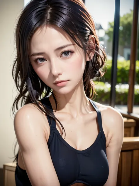 (masutepiece:1.3), (8K, Photorealistic, Raw photo, Best Quality: 1.4), (1girl in), Beautiful face, (Realistic face), (Black hair, Short hair:1.3), bikini of, Beautiful hairstyle, Realistic eyes, Beautiful detailed eyes, (Realistic skin), Beautiful skin, (N...