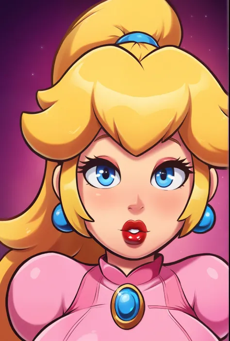 ONE sexy princess peach (steamy, horny, red lips, ponytail), detailed