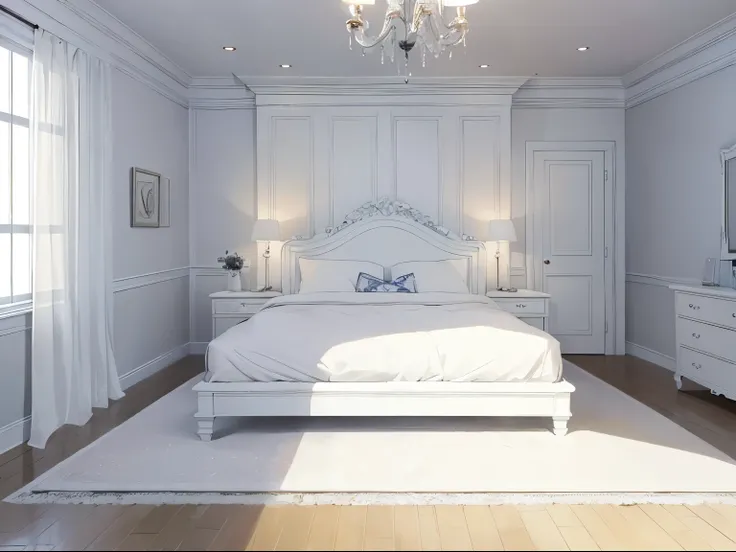 ((masterpiece)), ((best quality)), (detailed), ((white room)), ((bed is in front)),