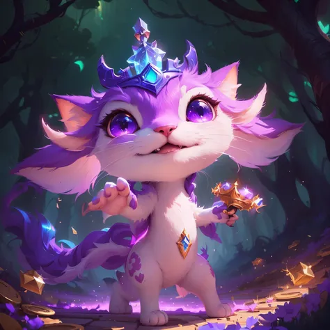 a close up of a cartoon cat with a crown on its head,  Adorable digital painting , da League of Legends,  cute and detailed digital art , beeple e jeremiah ketner, aurelion sol, arte splash oficial, por Caroline Chariot-Dayez, arte conceitual de League of ...