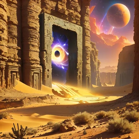  there is a very large black hole in the desert, Stargate standing in the desert , portal to another universe, ancient alien portal,  doors that are cosmic portals , Portal to another world, portal to another universe,  gateway to another dimension ,  Port...