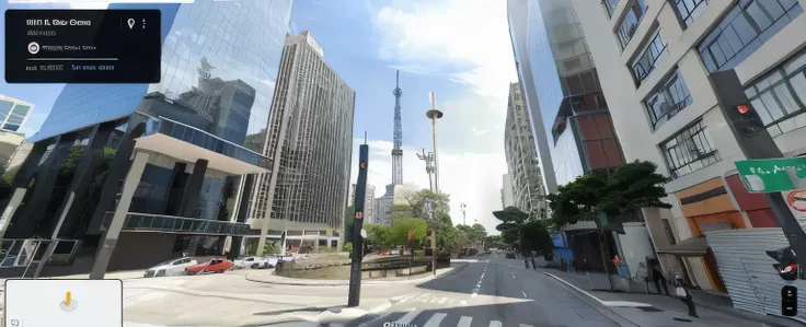 arafed view of a street with a traffic light and a street sign, avenida paulista, sao paulo in the year 2 0 7 0, in sao paulo, são paulo, futuristic sao paulo, street level view, google maps street view, streetview, sao paulo, google street view, street vi...