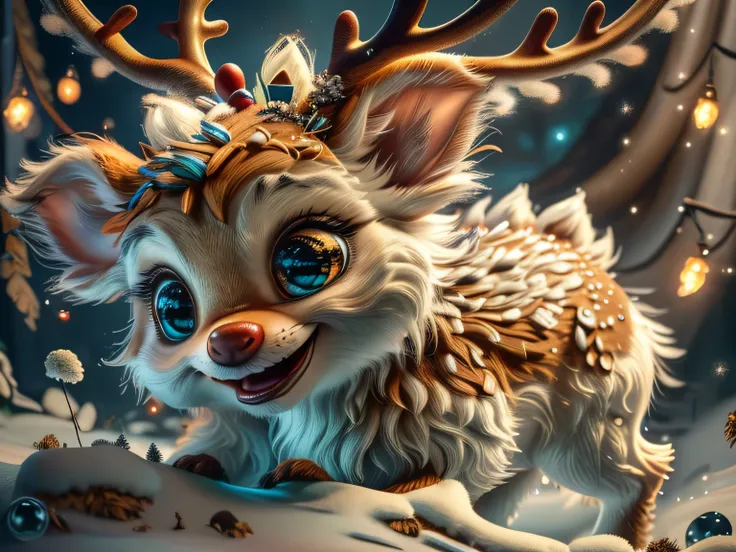 Magical Fantasy Creature, (Best Quality, Masterpiece, Representative Work, Official Art, Professional, Super Detailed, 8k:1.3), (Photorealism:1.2) Super Cute, Big Eyes, Soft, Soft Nose, Fluffy, Double-Toothed Smile, Aurorastyle, Highly detailed Dynamic sho...