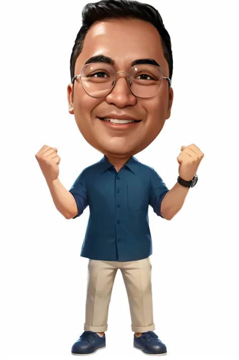 a cartoon man with glasses and a blue shirt is standing with his arms up, caricature illustration, in cartoon style, cartoon portrait, caricature style, ernie chan, telegram sticker, charicature, caricature!!!, high quality portrait, caricature, realistic ...