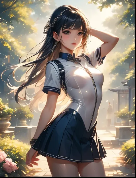 （（（ＳＦＷ、Precision、Highest quality、A first-class masterpiece、Normal body、8k、  Detailed Face 、Ultra-precision、 Normal hand、５refer to、Highest）））、WANG LI NOBILITY GARDEN、School slavery 、 slave students are provided with special uniforms （Clear high-leg zipper l...