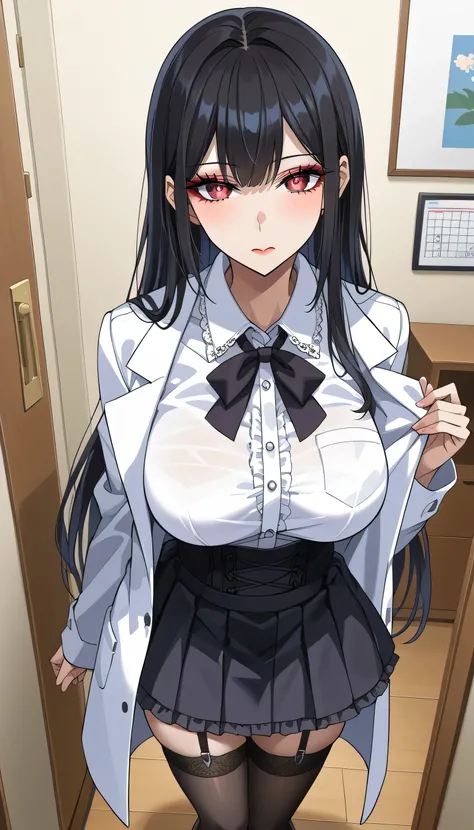  frustrated、Depressed、Bad mood、 adult appeal 、、steins;Gate、Bad mood、 score_9,  score_8_up,  score_7_up,  source_anime,masterpiece、 office、Red smartphone 、office、 No Emotion、 no makeup、 best quality, beautifully detailed eyes , Exquisite Eyes、A sophisticate...