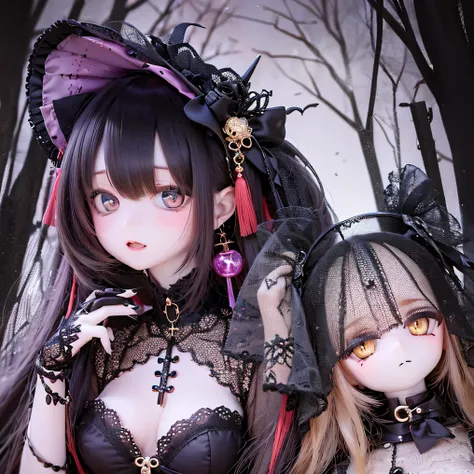 ( Pay back,4K,8k,   nothing  ,  Masterpiece :1.2),beautiful     Details eye,length eyelashes,美しい唇の    Details,extremely     Details eye and face,(   bright color ,   colorful   , Contrast Enhancement :1.1),dark    vibe,spooky ambiance, gothic,Satanic in fr...