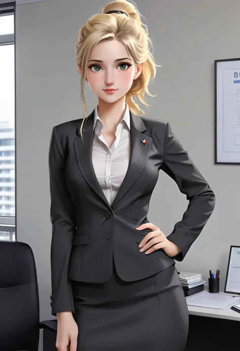 (european:1.4)、(blonde)、(A young office lady wearing an office lady suit)、