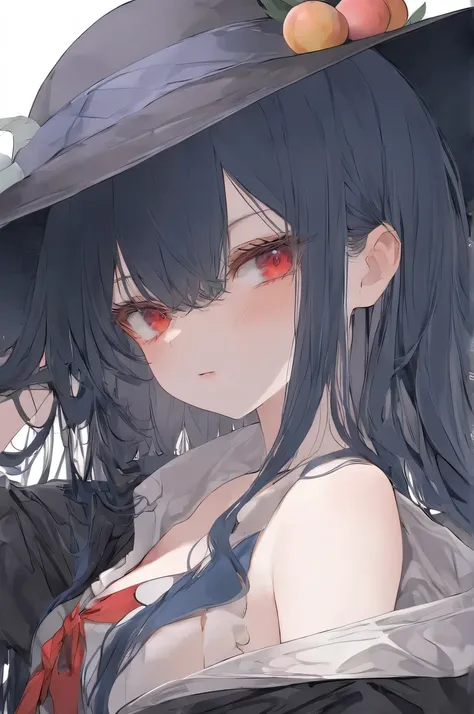  Top quality  ，  Best Quality ，  Official Art  ，cool, beautiful, And pick   ， Very Detailed （Fractional art 1 .2），most detailed，  a girl ，  expressionless faces  ， Dark blue long hair   ， wearing a wizard hat，  dark red eyes  ， Seductive Expression , Part ...