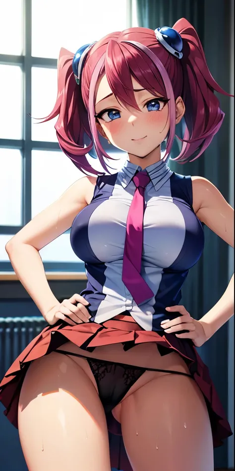 1 Female,High definition,high resolution,Ultra-realistic,8K, hy1, hair ornament, multicolored hair, necktie, skirt, sleeveless, , pink skirt, tight skirt,miniskirt, jewelry,European,sexy,cute face,Photographed from the front,Dynamic Angles,blush, big tits,...