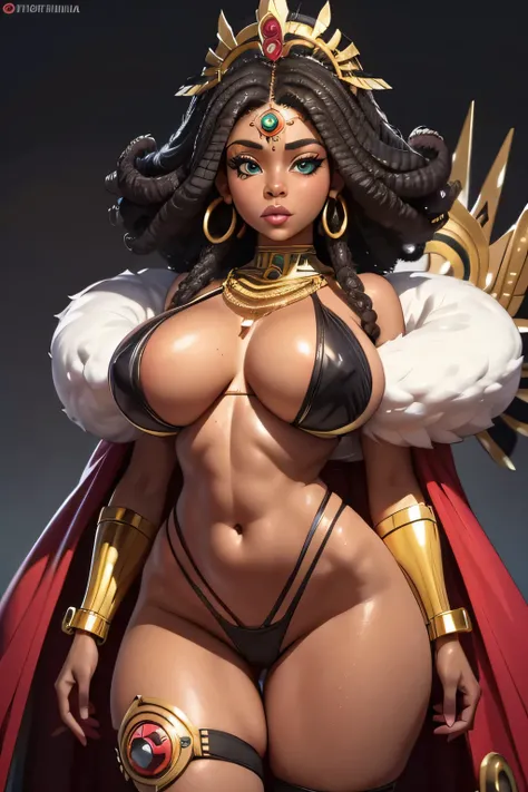 A girl with her hands on her breasts, ficha de design de personagem,mesmo caractere,frente,lado,voltar, corpo oleoso, Highly detailed texture of the face and skin, big green eyes , juicy lips, bimbo lips, pele morena, black afro curly hair, pele morena, de...