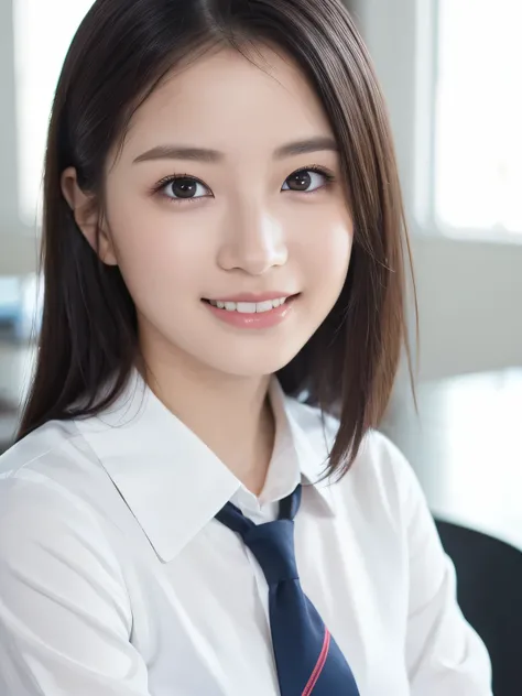 (beautiful girl sitting at desk:1.4), ( school uniform:1.3), (Baby Face:1.2), ( best quality:1.4), ( Highly detailed and realistic skin:1.3), ( very detailedな髪と顔),  very detailed,  short hair , ( wet skin :1.3), (Skinny body type:1.3), ( flat chested:1.3),...