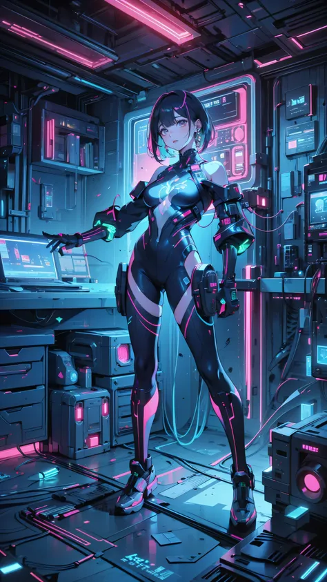 beautiful , Glowing Future Women , Complex circuit, Neon Colors, cyberpunk style, Advanced Technology, Digital Art, Advanced Details, actual , dramatic lighting , dynamic posture, mystery, mystery, charming