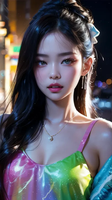 glow in the dark ，paint splatter，Captivating psychedelic surreal neon amazing universe beautiful gorgeous women in a bright colorful neon light，Mark Ryden、Daniel Merriam、Bright neon colors in the style of Frank Frazetta and Boris Vallejo, 、fashion clothes，...
