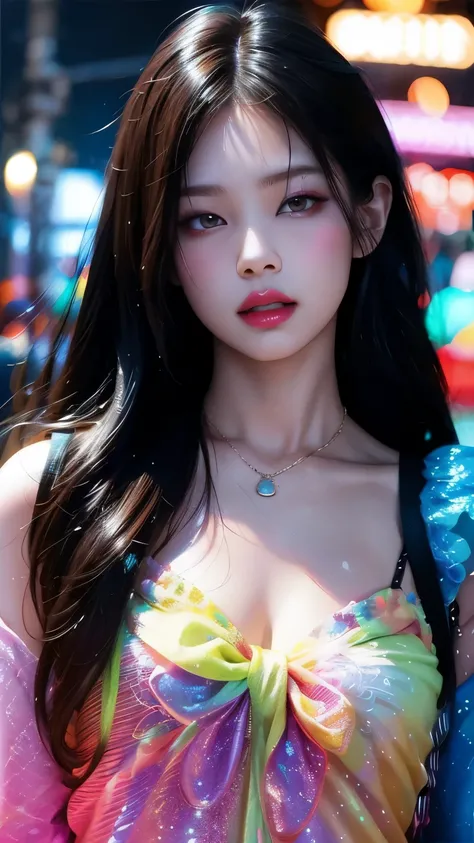 glow in the dark ，paint splatter，Captivating psychedelic surreal neon amazing universe beautiful gorgeous women in a bright colorful neon light，Mark Ryden、Daniel Merriam、Bright neon colors in the style of Frank Frazetta and Boris Vallejo, 、fashion clothes，...