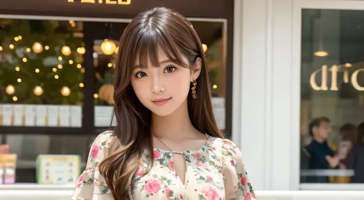 High Definition, 4K, photo quality, realistic, soft light source, wide shot, Japanese, one girl, pretty girl, 20 years old, brown eyes, parted bangs, brown hair, medium hair, looking at camera, upper body.
The season is spring.
Costume: floral midi-length ...