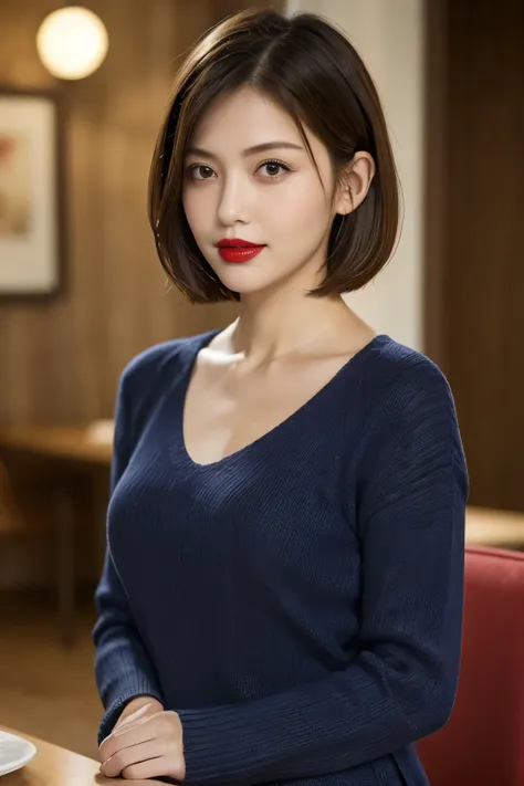  table top in front of you,  best quality,  Photorealistic ,  very detailed, finely,  high definition , 8k wallpaper,  RAW photo,  Professional, Advanced Details,  1 girl, (( red lips)), (( staring at the camera )), (Expectations),  upper body,  shorthair,...