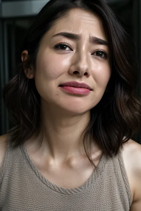    Beautiful Japanese Actress  ,  1 girl,Flying debris,,Award-winning works,   very detailed,   keep your eyes focused  , Nose and mouth,  face focus,  Put the egg behind your face and throat 、 Age 35,  brown hair、Symmetrical face, Insulated 、 angle from b...