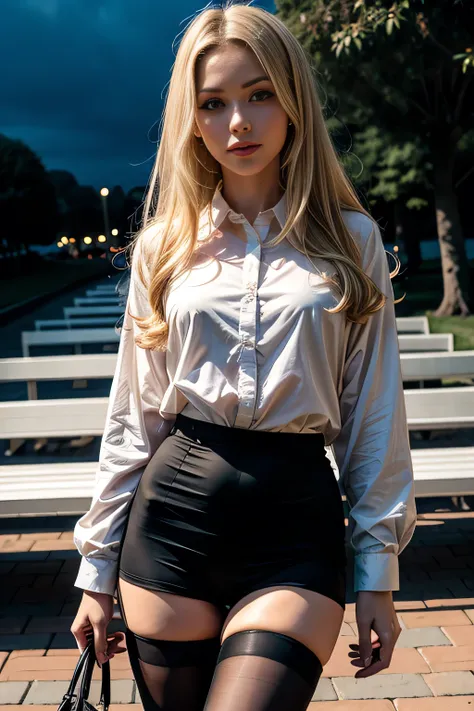 masterpiece, best quality,  absurdres, looking at viewer, solo, rita rossweisse (summer nights dream), rita rossweisse, shirt, pantyhose, red rose, red eyes, blonde hair, long sleeves, mole under eye, hair over one eye,  frilled shirt, white shirt,  seduct...