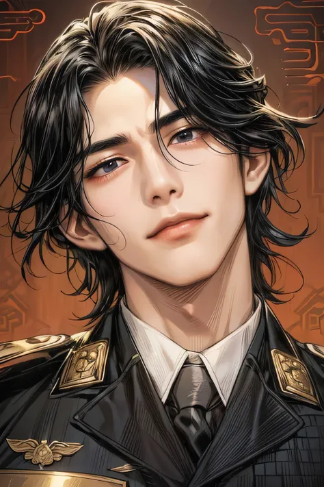 black hair,  black pupils ,Single, Handsome(28 years old,tall and straight,Wide Shoulder Narrow Waist , Eyebrow ,）,The buttonhole on the chest of the oil head ,（period：Chinese New Year ）（Warlord ） split lens , illustration,  Anime Style,  Surrealist Detail...