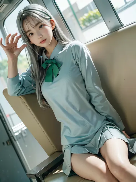 8K,Best Quality, masterpiece, ultra-detailliert, 超A high resolution, Photorealistic, Raw photo, anatomically correct ,absurderes, absolutely resolution, ((1girl, Solo)), (((Looking down))),((muffler:1.6)),view from below,a Japanese young pretty girl,triang...