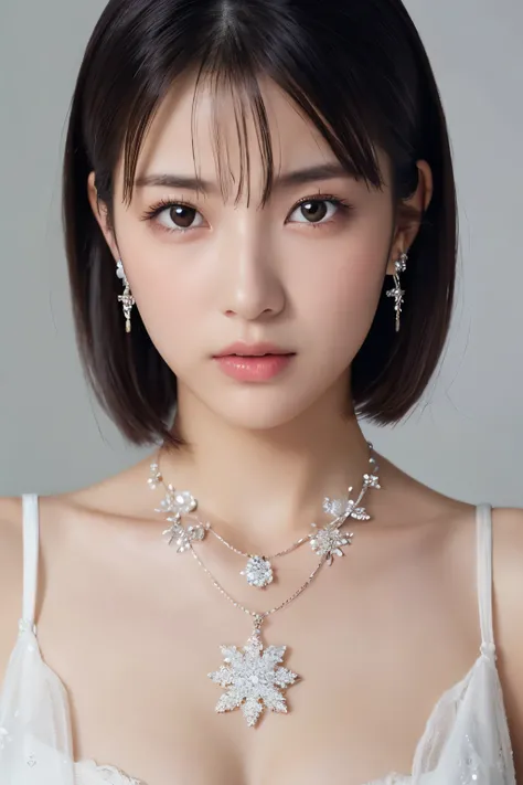 1 girl, (camisole:1.2), (Looking into the camera)、Beautiful Japanese actresses, 
Photogenic, Yukihime, Long eyelashes, Snowflake Earrings,camisole、
(RAW Photos, highest quality), (reality, Realistic:1.4), (Pieces fly), 
Beautiful fine details, Beautiful li...