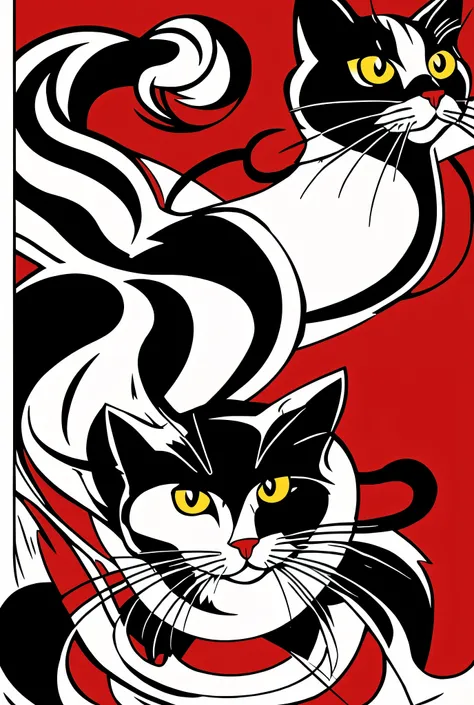 Black Cat Pouncing Dynamic Cat Lover 
Roy Lichtenstein Animal Poster Black Red cartoon