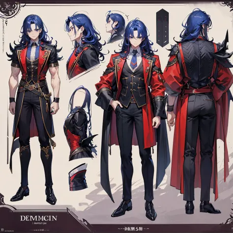 (Masterpiece, best quality), detailed, 1 man, ((character concept art)), ((character design sheet, same character, front, side, back)), full body, body complete, 1 Male demon, 1 Man demon, Detailed face, character design sheet，full bodyesbian, Highly detai...