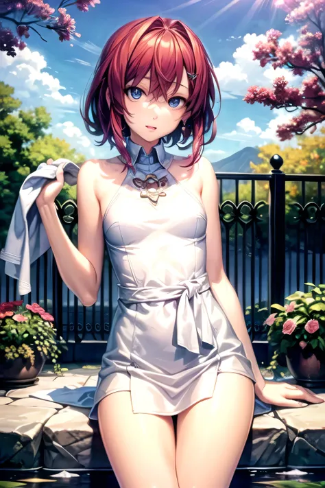 (( best quality)), Early Autumn,  Small breasts, hot spring, naked, Im hiding it with a towel, 