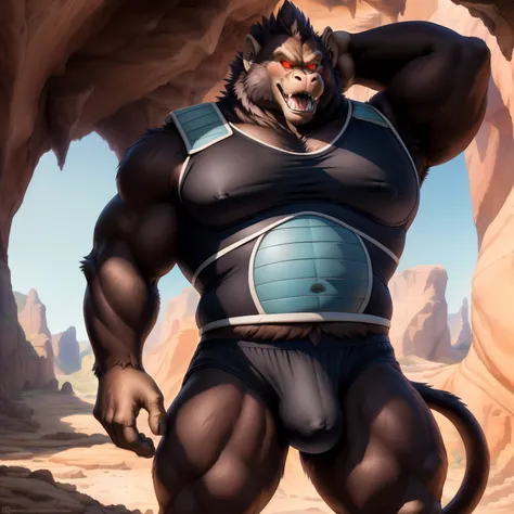 solo, breath (ultra detailed), a beautiful and detailed full size portrait of a gay male anthro gorilla, oozaru, brown fur, fur body, monkey tail, red eyes, close up view, glowing eyes, empty eyes, tail, bedroom eyes, detailed eyes, big body, sexy body, (w...