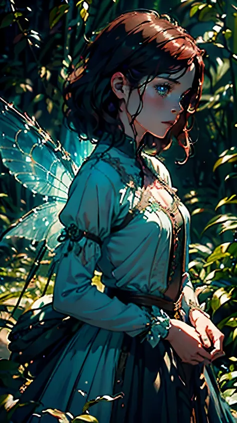 Rose Leslie as a Fairy Female ,( high definition:1.2),( best quality:1.2),(8k:1.2), sharp concentration,( subsurface scattering:1.1),Award-winning photo, professional portrait photography ,( close-up shot :1.1) (Bioluminescent Forest:1.2),Rainbow fairy wi...