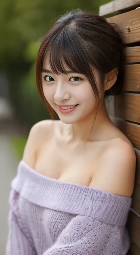 masterpiece,best quality,(Japanese girl),((Beautiful girl)),cleavage,(off shoulder:1.2),(perfect body beauty:1.2),(shy smile),From slightly above