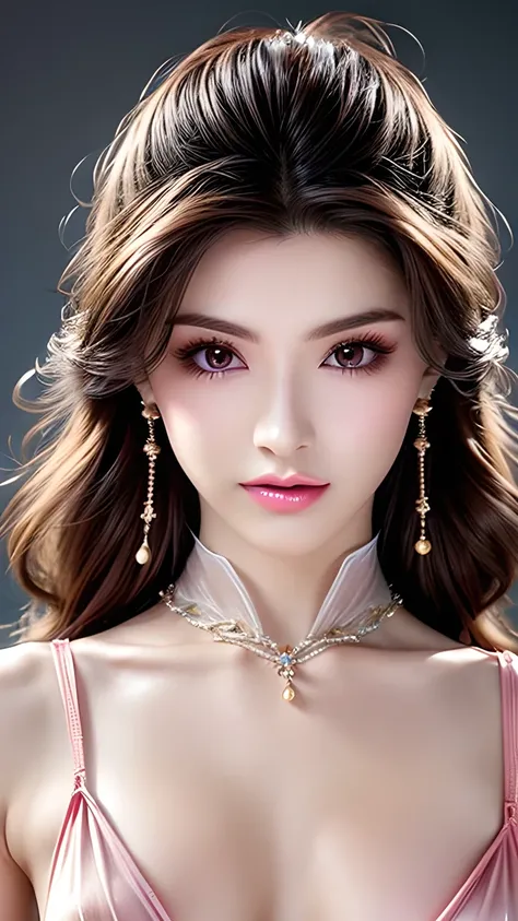 beautiful women、 Straight Hair 、(( brown hair :1.2))、 Upper Body Closeup 、( Like fluttering hair :1.2)、 Long eyelashes、 big eyes、beautiful eye makeup 、 beautiful shiny skin 、 lovely smile with blush 、 furry fur dress、goddess style 、(( small and erec...