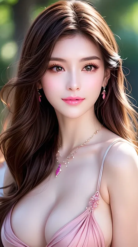  beautiful women、 Straight Hair 、((  brown hair  :1.2))、  Upper Body Closeup 、( Like fluttering hair :1.2)、 Long eyelashes、 big eyes、beautiful eye makeup 、 beautiful shiny skin  、  lovely smile with blush 、  furry fur dress、goddess style 、(( medium breasts...