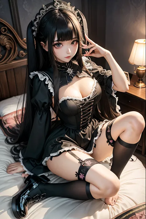 ハードな dark gothic メイク、Dark black eyeshadow、 sad、Good skin radiance、 dark gothic 、 dark smile 、palace、The beauty of fragrance、24 years old、knee-high socks、 pantyhose、Masturbation facial expressions、Extremely fair skin、 rich expression of pleasure 、 uncomfort...